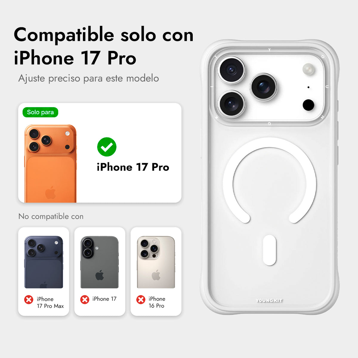 YOUNGKIT Case for iPhone 17 Pro - Dynamic II White Magnetic Case, Modern Design and Precise Fit