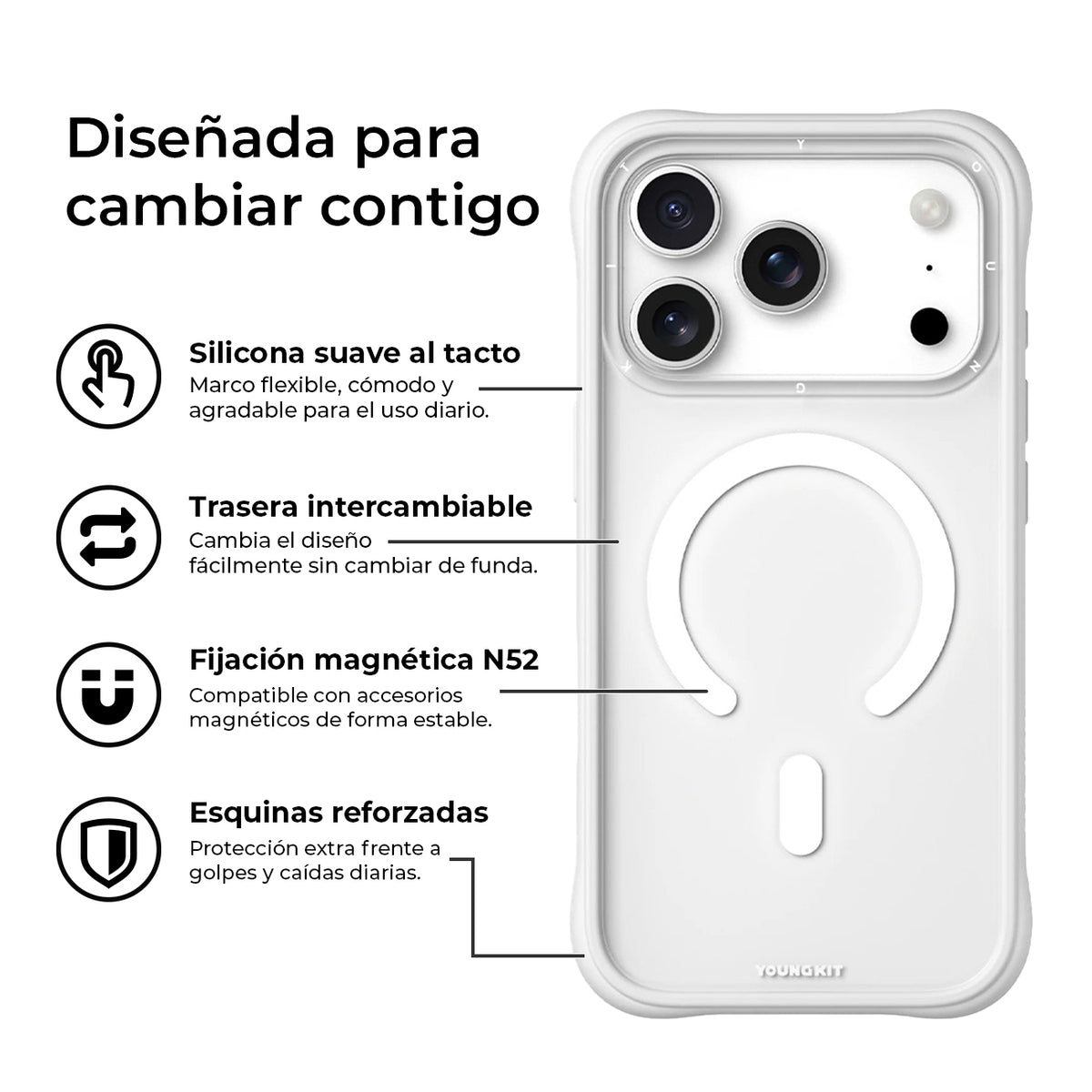 YOUNGKIT Case for iPhone 17 Pro - Dynamic II White Magnetic Case, Modern Design and Precise Fit