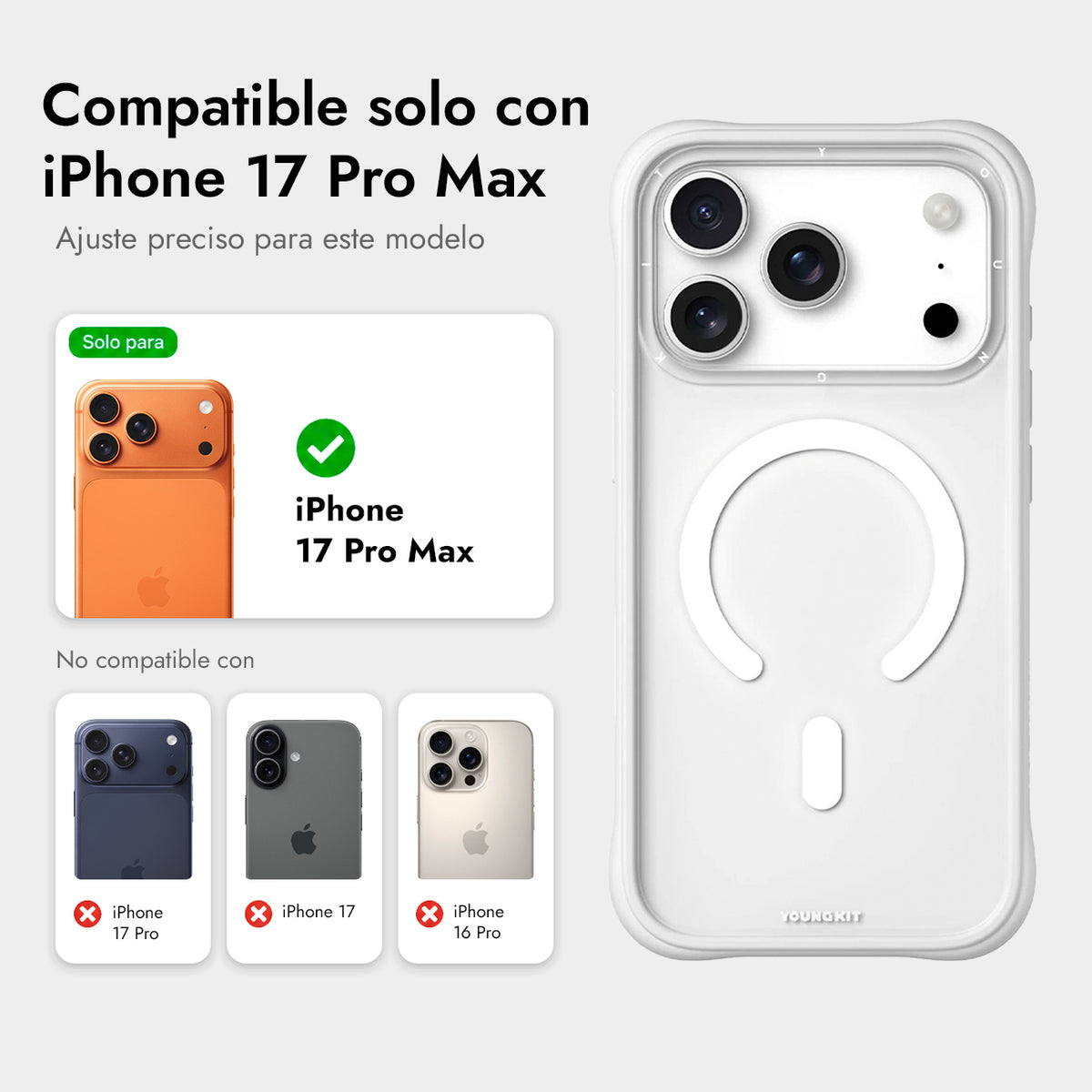 YOUNGKIT Case for iPhone 17 Pro Max – Dynamic II White Magnetic Case, Modern Design and Precise Fit