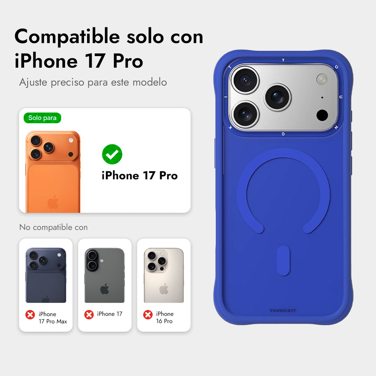 YOUNGKIT Funda Dynamic II para iPhone 17 Pro/18 Pro Compatible con MagSafe, Azul Klein