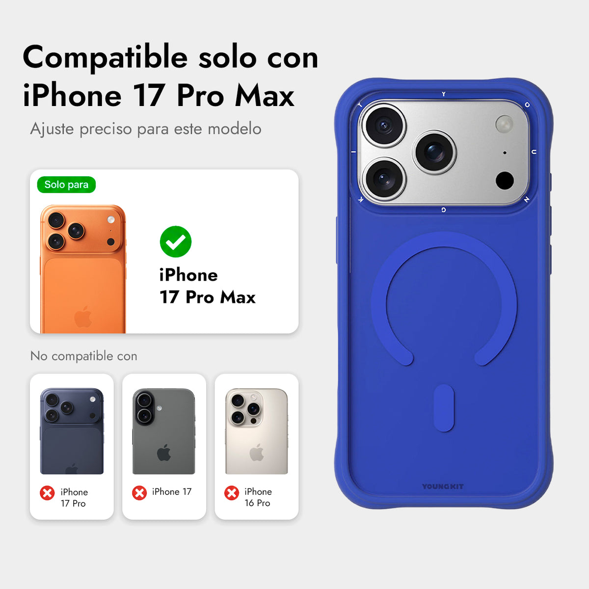 YOUNGKIT Funda Dynamic II para iPhone 17 Pro Max/18 Pro Max Compatible con MagSafe, Azul Klein
