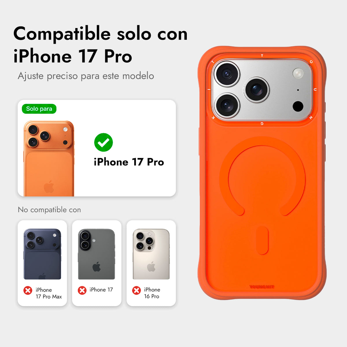 YOUNGKIT Funda Dynamic II para iPhone 17 Pro/18 Pro Compatible con MagSafe, Naranja