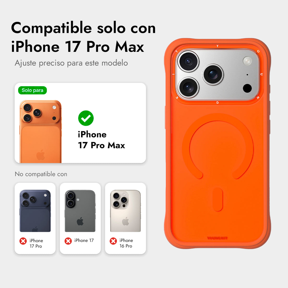 YOUNGKIT Funda Dynamic II para iPhone 17 Pro Max/18 Pro Max Compatible con MagSafe, Naranja
