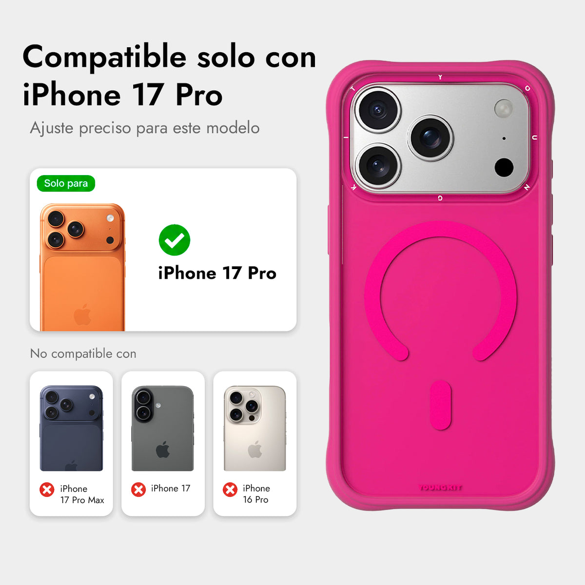 YOUNGKIT Case for iPhone 17 Pro – Dynamic II Barbie Pink Magnetic Case, Modern Design and Precise Fit