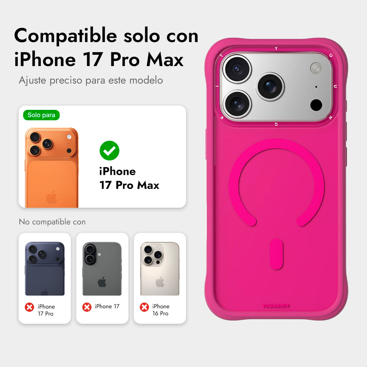 YOUNGKIT Case for iPhone 17 Pro Max - Dynamic II Barbie Pink Magnetic Case, Modern Design and Precise Fit