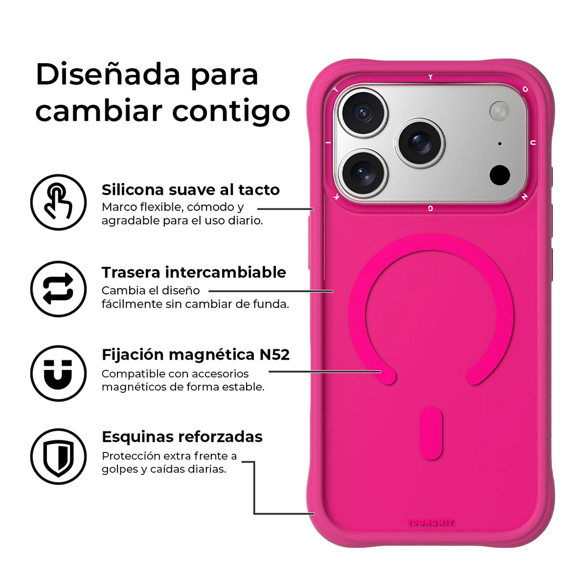 YOUNGKIT Case for iPhone 17 Pro Max - Dynamic II Barbie Pink Magnetic Case, Modern Design and Precise Fit