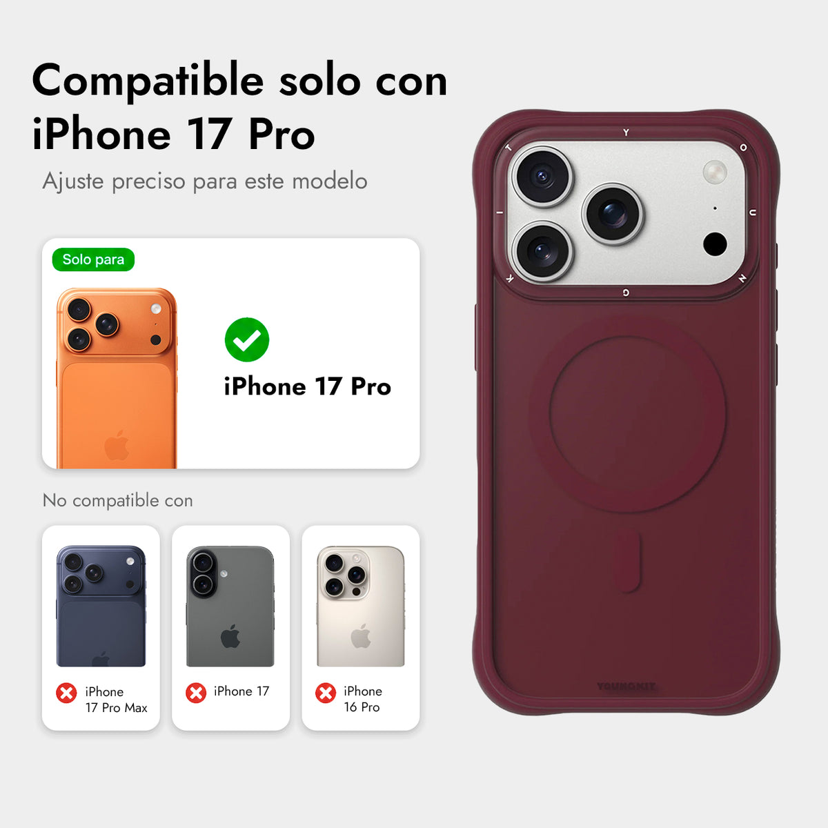 YOUNGKIT Funda Dynamic II para iPhone 17 Pro/18 Pro Compatible con MagSafe, Rojo Cherry