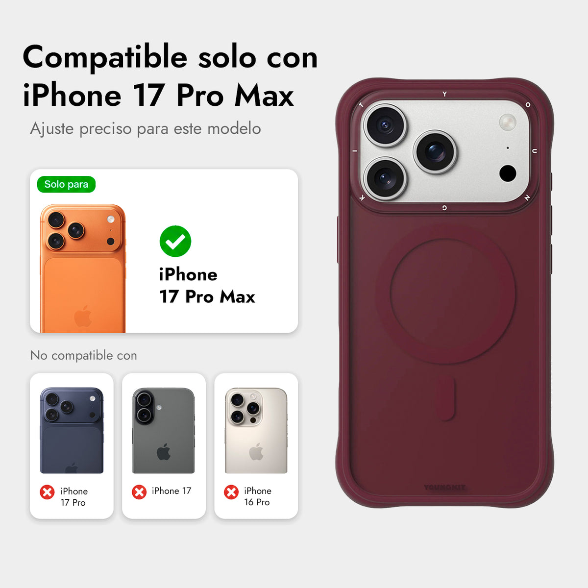 YOUNGKIT Case for iPhone 17 Pro Max - Dynamic II Cherry Red Magnetic Case, Modern Design and Precise Fit