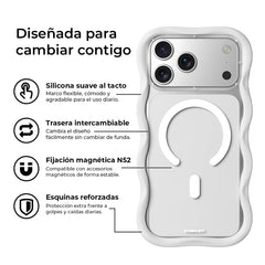 YOUNGKIT Funda Dynamic II Wavy para iPhone 17 Pro Compatible con MagSafe, Marco de Silicona y Trasera Removible, Transparente Blanco