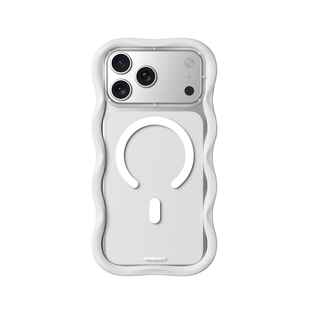 YOUNGKIT Funda Dynamic II Wavy para iPhone 17 Pro/18 Pro Compatible con MagSafe, Transparente Blanco