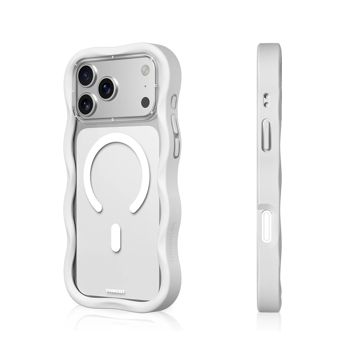YOUNGKIT Funda Dynamic II Wavy para iPhone 17 Pro Max/18 Pro Max Compatible con MagSafe, Transparente Blanco