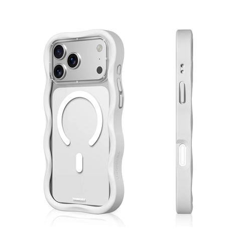 YOUNGKIT Funda Dynamic II Wavy para iPhone 17 Pro Compatible con MagSafe, Marco de Silicona y Trasera Removible, Transparente Blanco