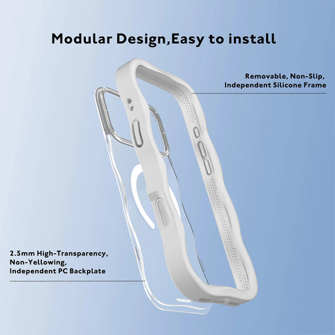 YOUNGKIT Funda Dynamic II Wavy para iPhone 17 Pro Max Compatible con MagSafe, Marco de Silicona y Trasera Removible, Transparente Blanco