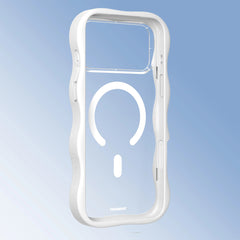 YOUNGKIT Funda Dynamic II Wavy para iPhone 17 Pro Compatible con MagSafe, Marco de Silicona y Trasera Removible, Transparente Blanco
