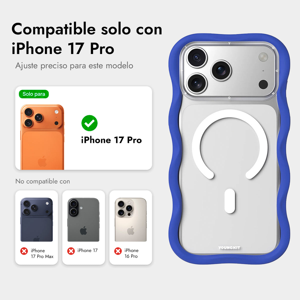 YOUNGKIT Funda Dynamic II Wavy para iPhone 17 Pro/18 Pro Compatible con MagSafe, Transparente Azul Glacier