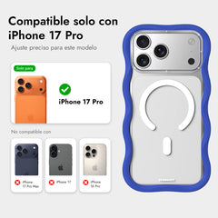 YOUNGKIT Funda Dynamic II Wavy para iPhone 17 Pro Compatible con MagSafe, Marco de Silicona y Trasera Removible, Transparente Azul Glacier