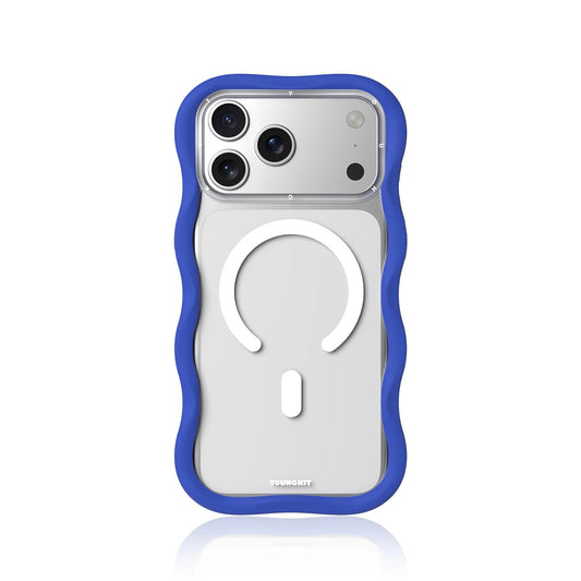 YOUNGKIT iPhone 17 Pro Max Case – Dynamic II Magnetic Case Clear Glacier Blue Wavy Silicone, Modern Design and Precise Fit