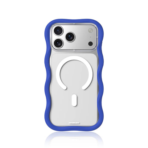 YOUNGKIT Funda Dynamic II Wavy para iPhone 17 Pro Max Compatible con MagSafe, Marco de Silicona y Trasera Removible, Transparente Azul Glacier