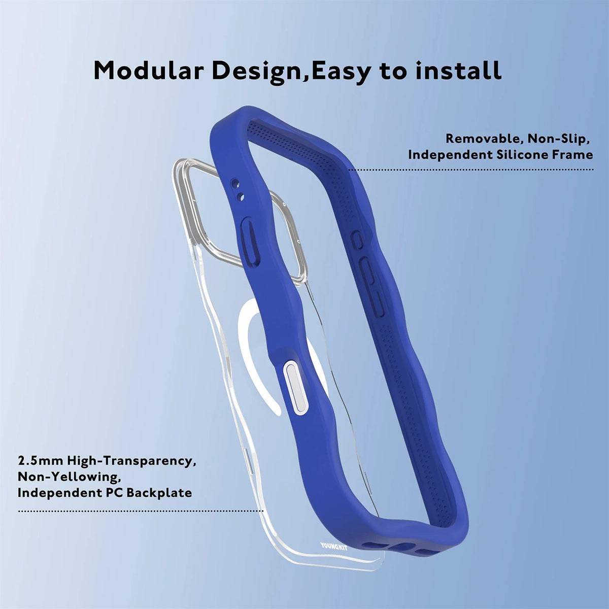 YOUNGKIT Funda Dynamic II Wavy para iPhone 17 Pro/18 Pro Compatible con MagSafe, Transparente Azul Glacier