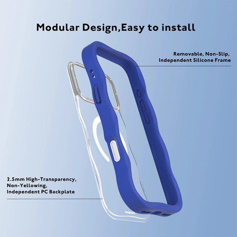 YOUNGKIT Funda Dynamic II Wavy para iPhone 17 Pro Compatible con MagSafe, Marco de Silicona y Trasera Removible, Transparente Azul Glacier