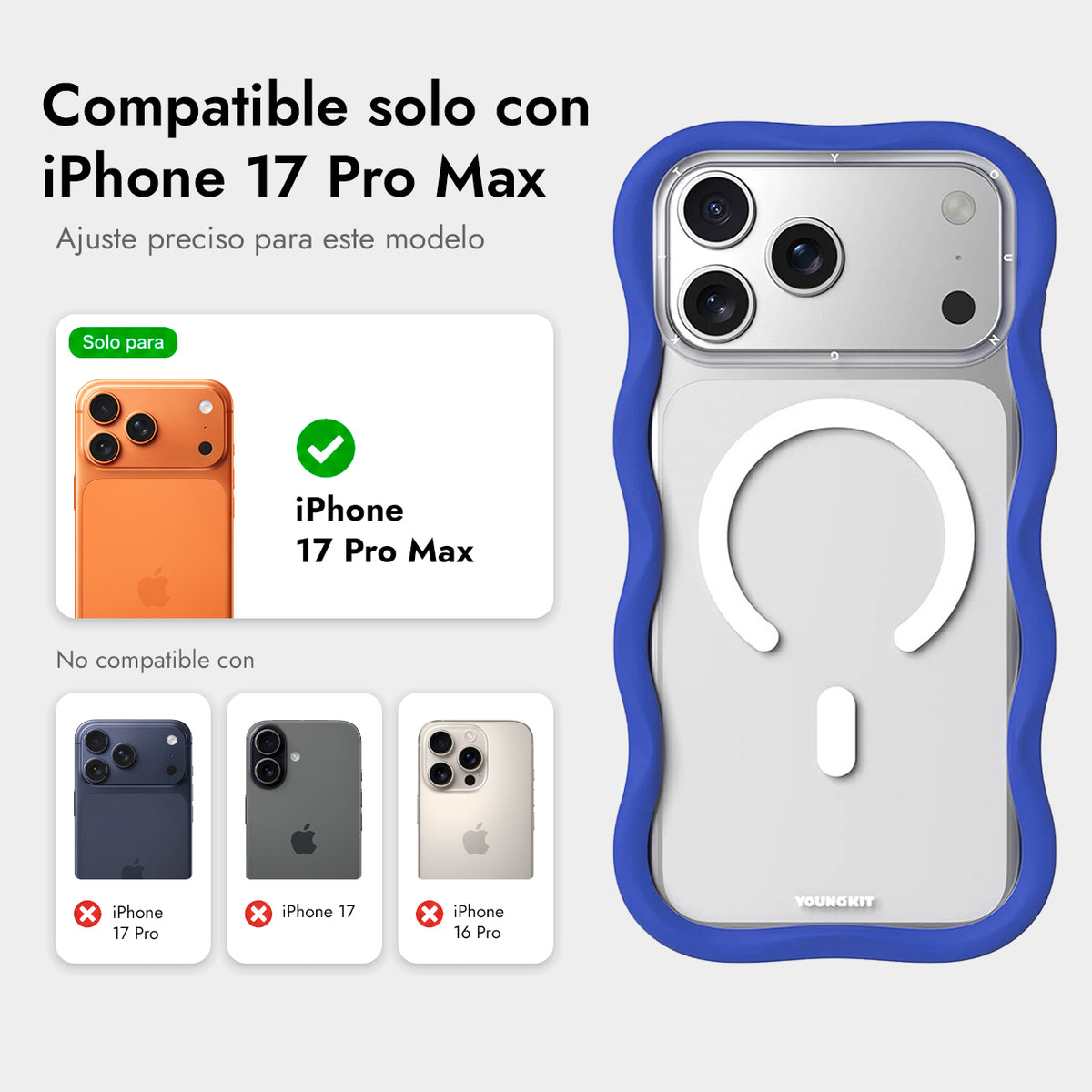 YOUNGKIT Funda Dynamic II Wavy para iPhone 17 Pro Max/18 Pro Max Compatible con MagSafe, Transparente Azul Glacier