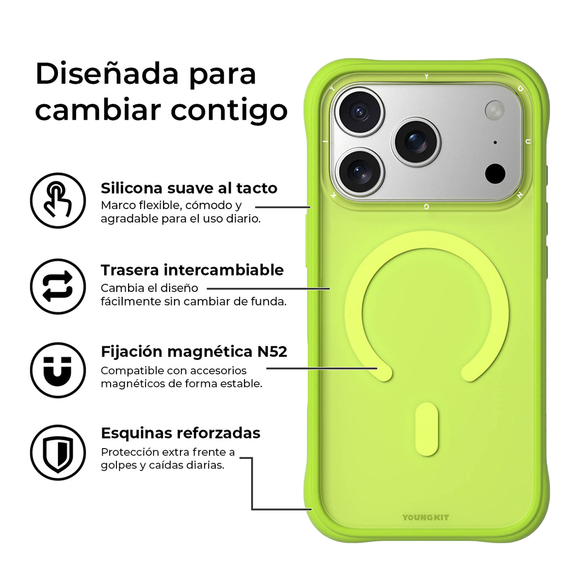 YOUNGKIT Funda Dynamic II para iPhone 17 Pro Max/18 Pro Max Compatible con MagSafe, Verde Lima