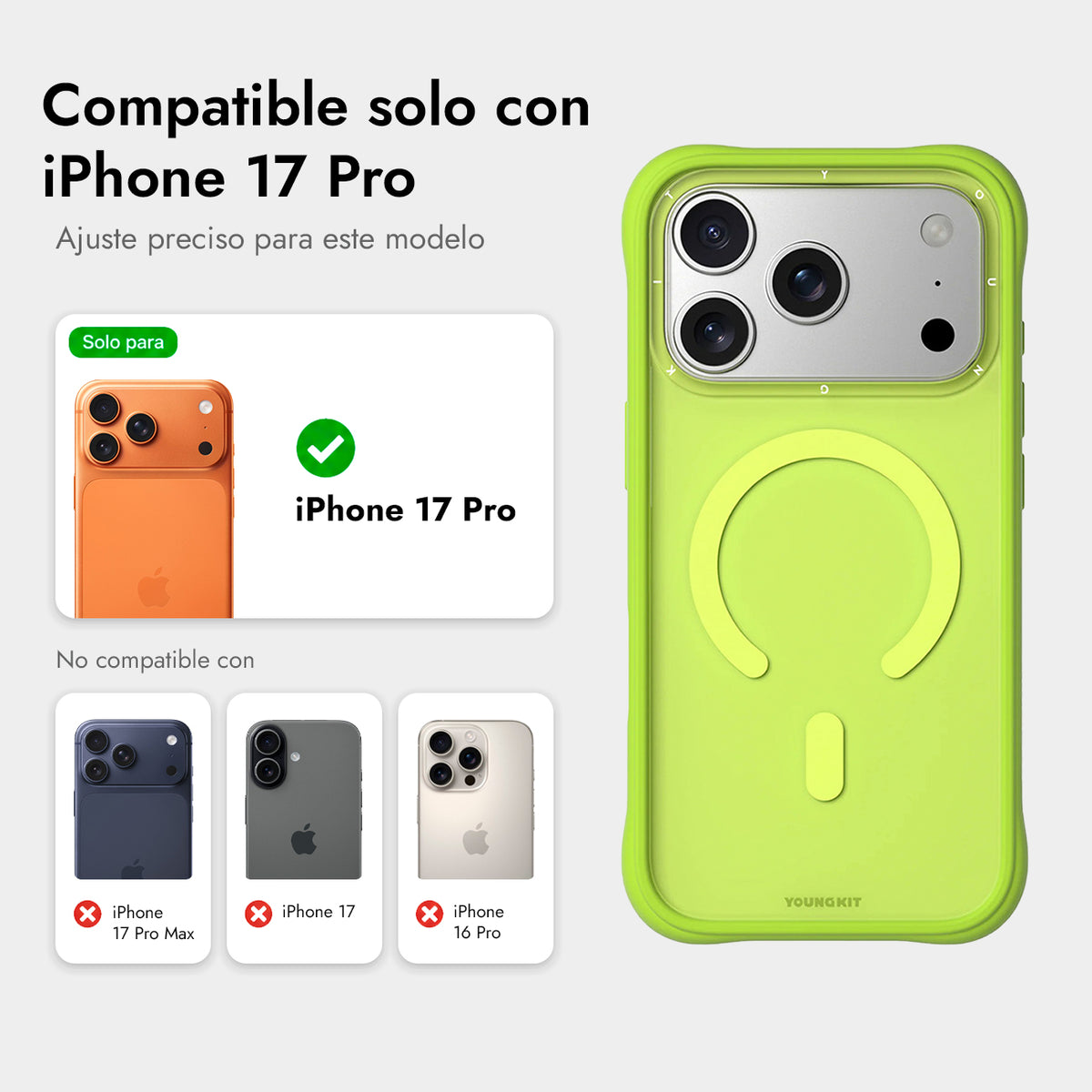YOUNGKIT Funda Dynamic II para iPhone 17 Pro/18 Pro Compatible con MagSafe, Verde Lima