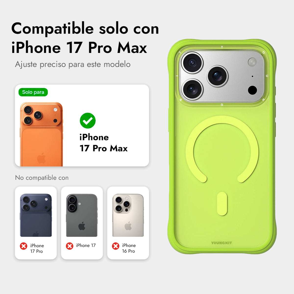 YOUNGKIT Funda Dynamic II para iPhone 17 Pro Max/18 Pro Max Compatible con MagSafe, Verde Lima