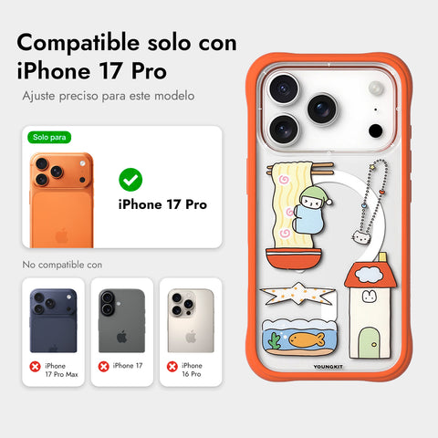 YOUNGKIT Funda CH Sweetheart Express para iPhone 17 Pro Compatible con MagSafe, Marco de Silicona y Trasera Removible, Small-town Life