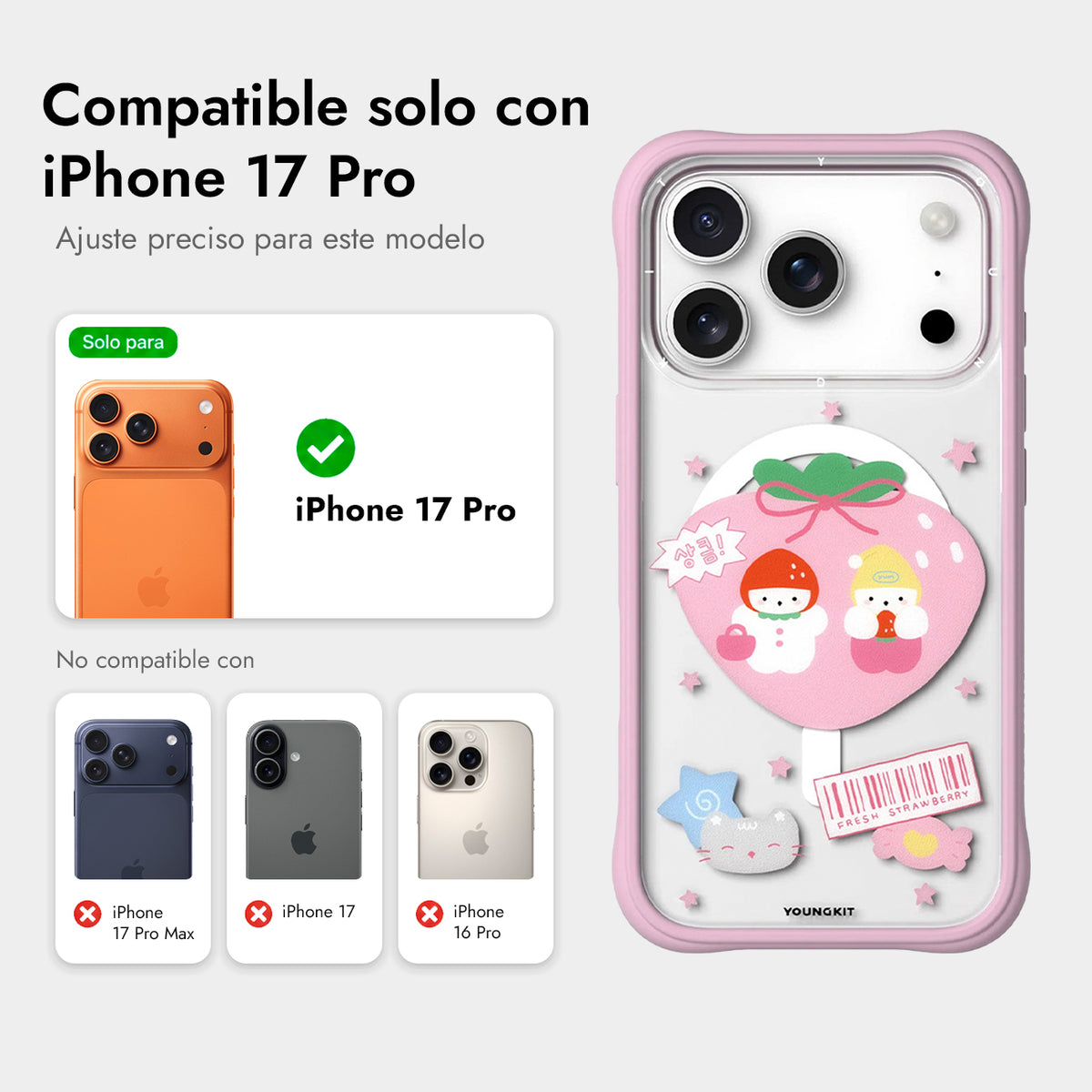 YOUNGKIT Funda Sweetheart Express para iPhone 17 Pro/18 Pro Compatible con MagSafe, The Strawberry Squad