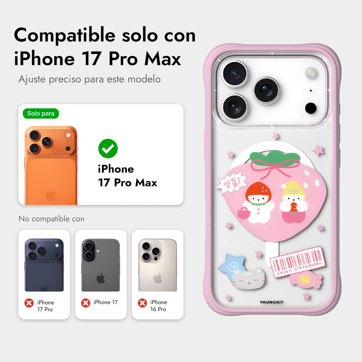 YOUNGKIT Funda Sweetheart Express para iPhone 17 Pro Max/18 Pro Max Compatible con MagSafe, The Strawberry Squad