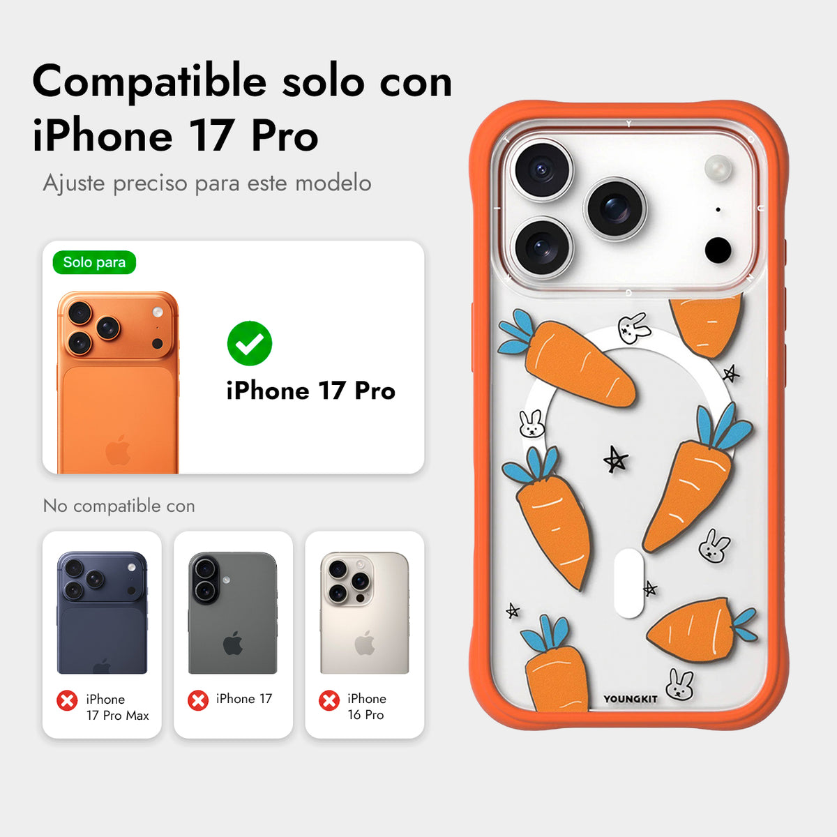 YOUNGKIT Funda Orchard para iPhone 17 Pro/18 Pro Compatible con MagSafe, Carrot Rabbit Talk