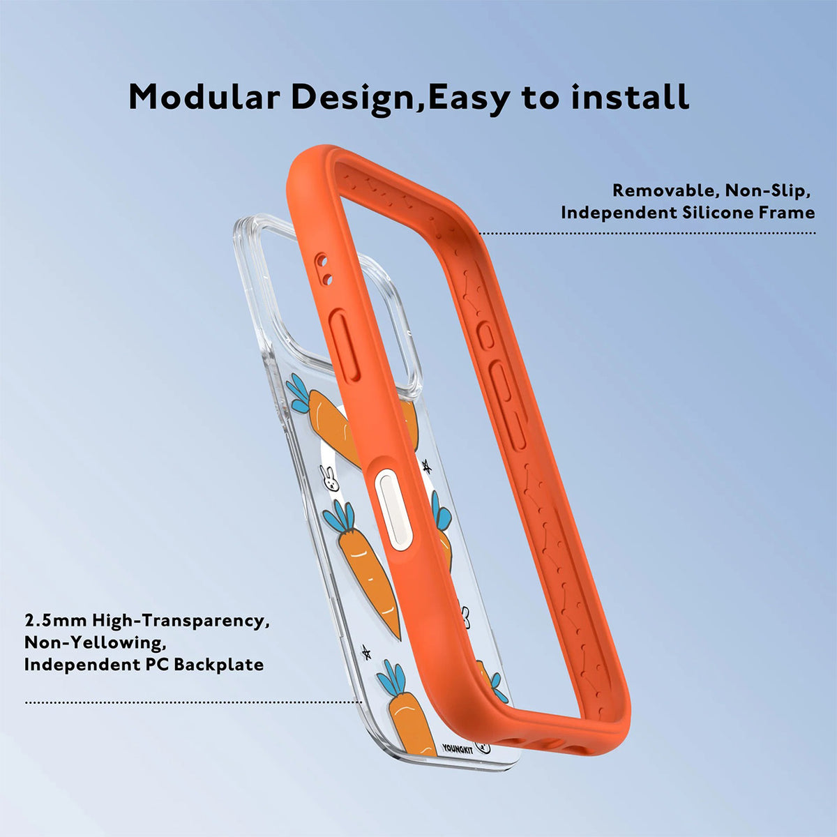 YOUNGKIT Funda Orchard para iPhone 17 Pro Max/18 Pro Max Compatible con MagSafe, Carrot Rabbit Talk