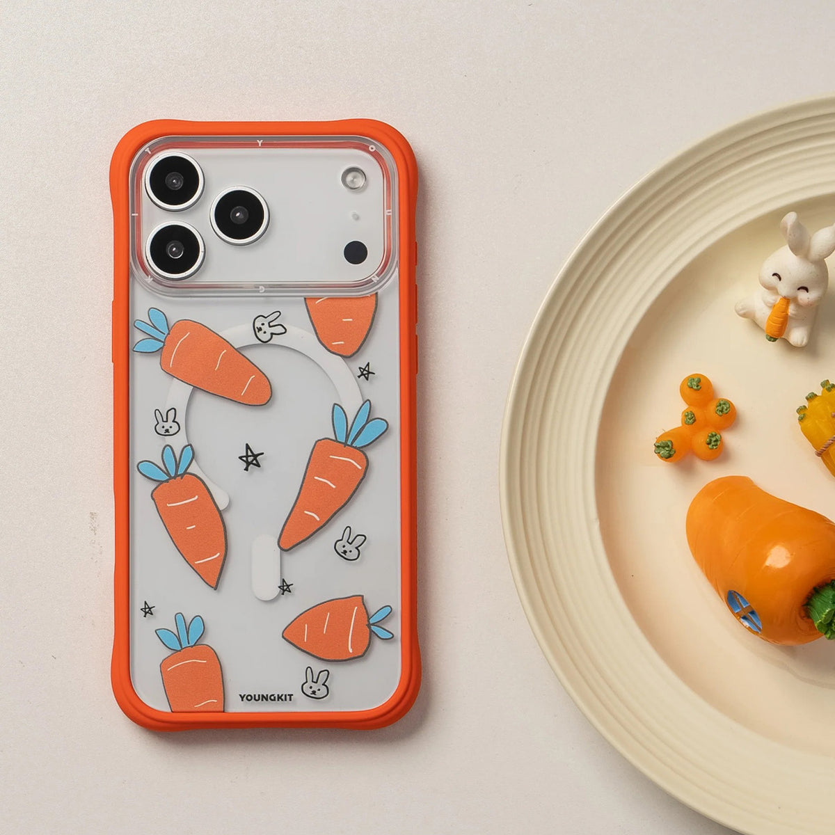 YOUNGKIT Funda Orchard para iPhone 17 Pro Max/18 Pro Max Compatible con MagSafe, Carrot Rabbit Talk