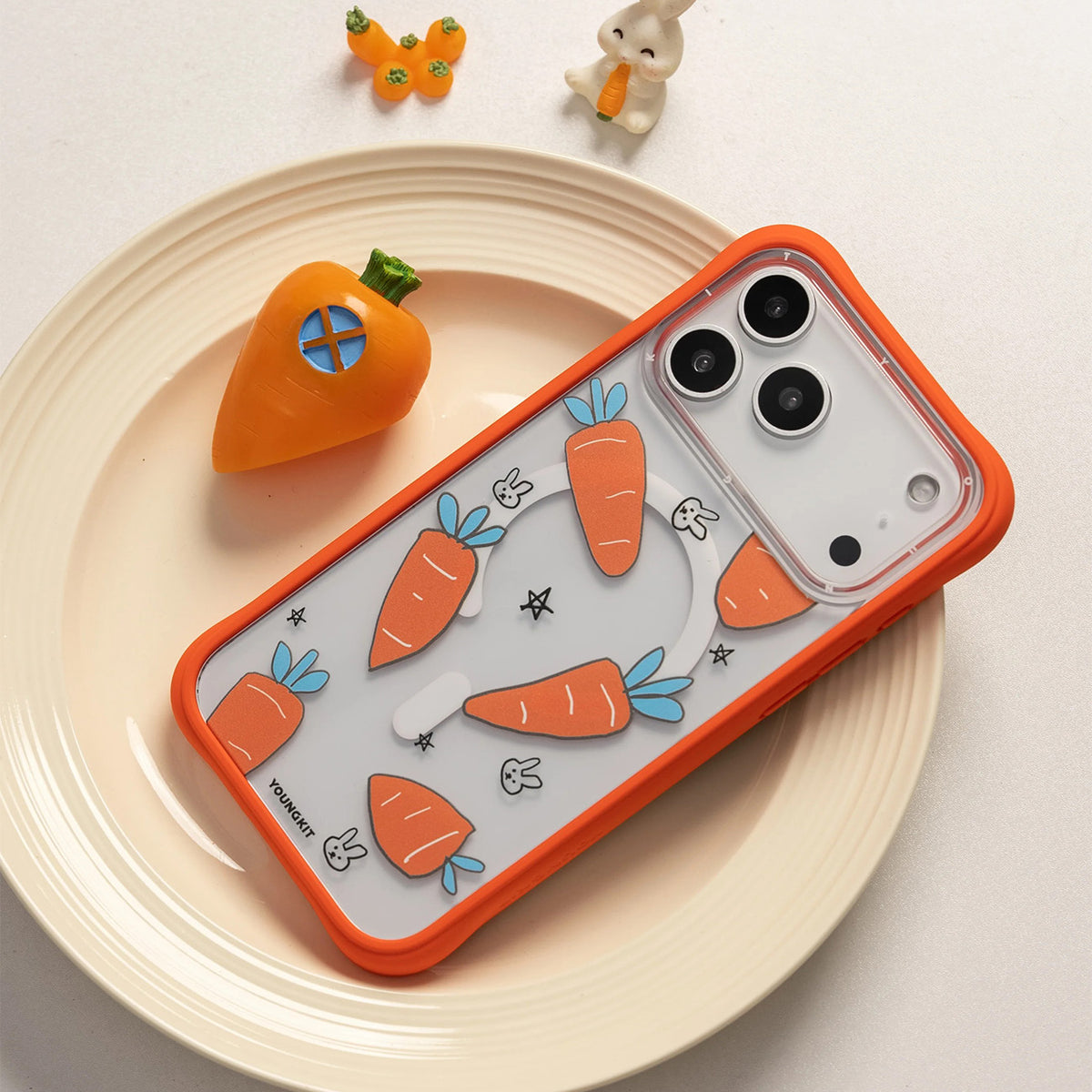 YOUNGKIT Funda Orchard para iPhone 17 Pro Max/18 Pro Max Compatible con MagSafe, Carrot Rabbit Talk