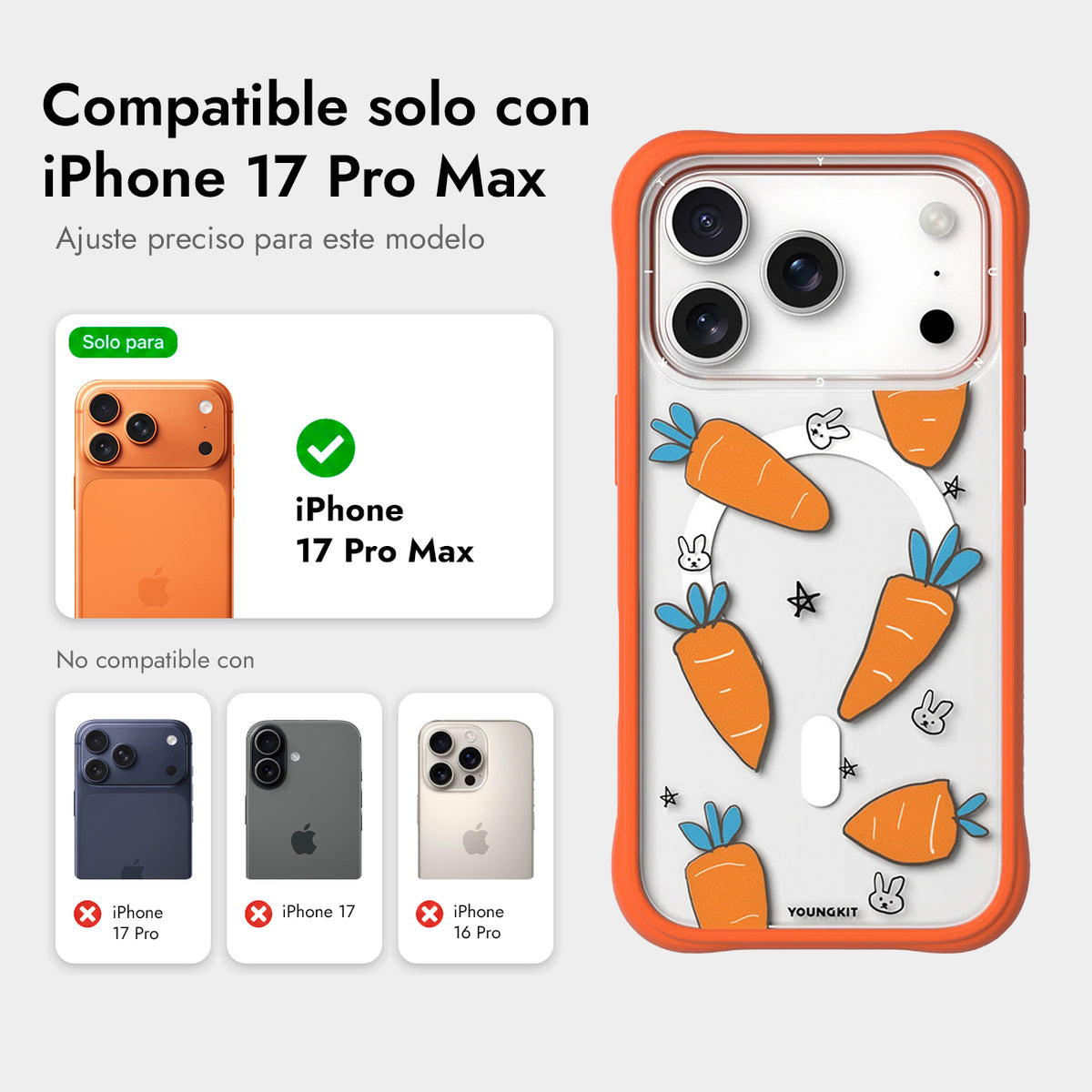 YOUNGKIT Funda Orchard para iPhone 17 Pro Max/18 Pro Max Compatible con MagSafe, Carrot Rabbit Talk