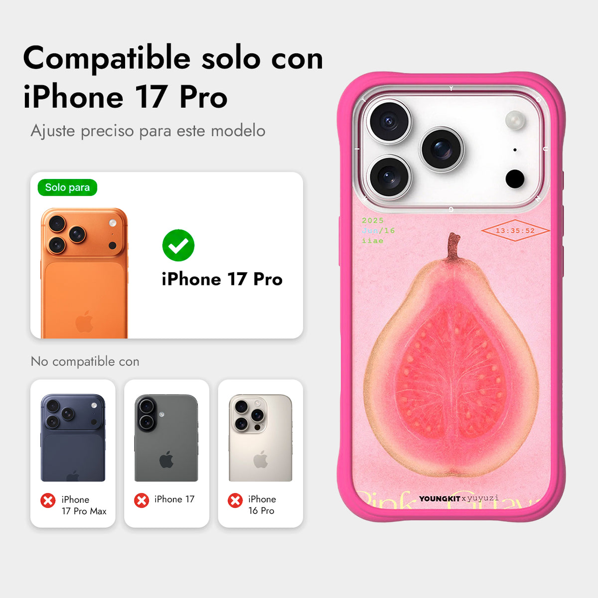 YOUNGKIT Funda Sensitive Moment para iPhone 17 Pro/18 Pro Compatible con MagSafe, Lightly Blushed Guava