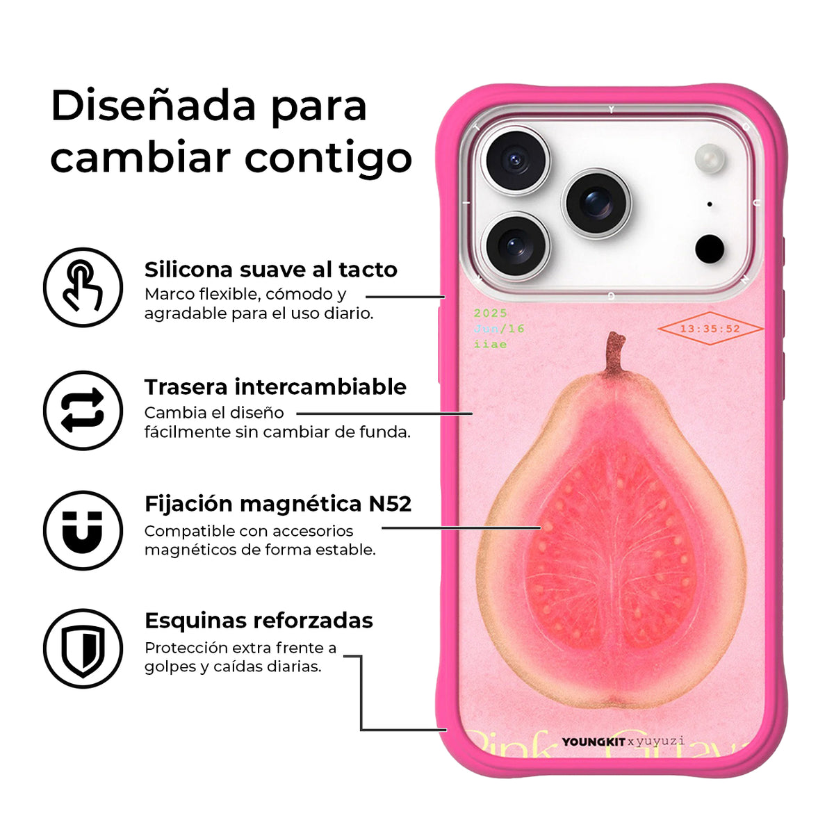 YOUNGKIT Funda Sensitive Moment para iPhone 17 Pro/18 Pro Compatible con MagSafe, Lightly Blushed Guava