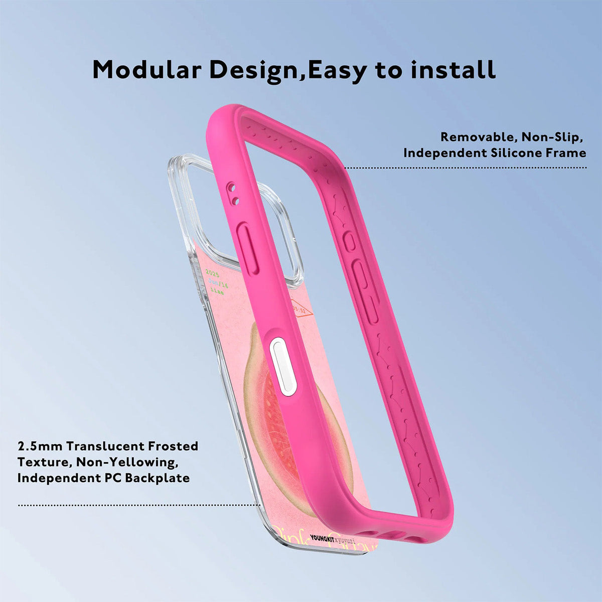 YOUNGKIT Funda Sensitive Moment para iPhone 17 Pro/18 Pro Compatible con MagSafe, Lightly Blushed Guava