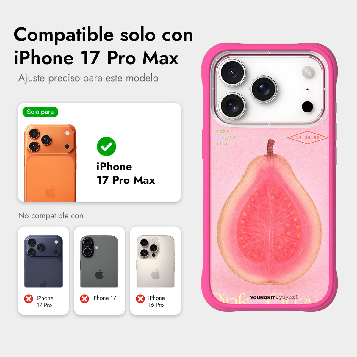 YOUNGKIT Funda Sensitive Moment para iPhone 17 Pro Max/18 Pro Max Compatible con MagSafe, Lightly Blushed Guava