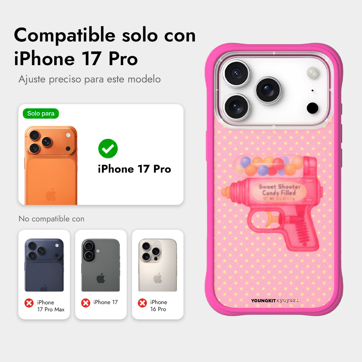 YOUNGKIT Case for iPhone 17 Pro – Magnetic Case CH Authentic Check Your ID Barbie Pink, Illustrated Design and Precise Fit