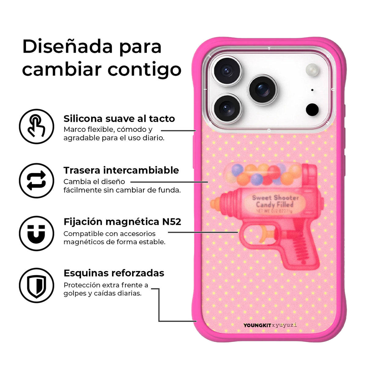 YOUNGKIT Case for iPhone 17 Pro Max – Magnetic Case CH Authentic Check Your ID Barbie Pink, Illustrated Design and Precise Fit