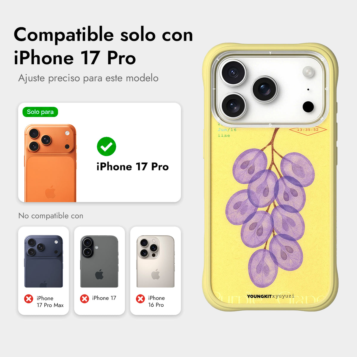 YOUNGKIT Case for iPhone 17 Pro - Magnetic Case CH Authentic Purple Jade Grapes, Illustrated Design and Precise Fit