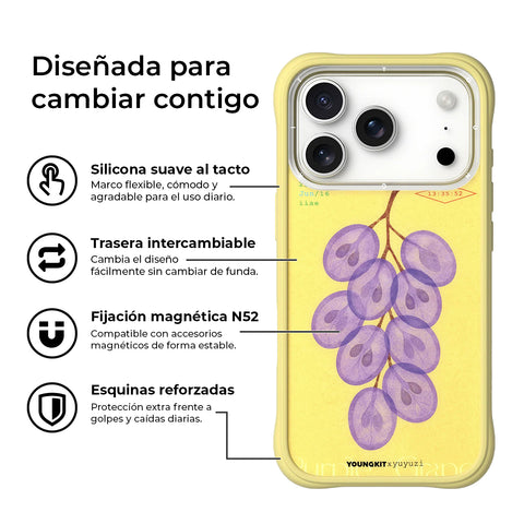 YOUNGKIT Funda CH Authentic para iPhone 17 Pro Compatible con MagSafe, Marco de Silicona y Trasera Removible, Purple Jade Grapes