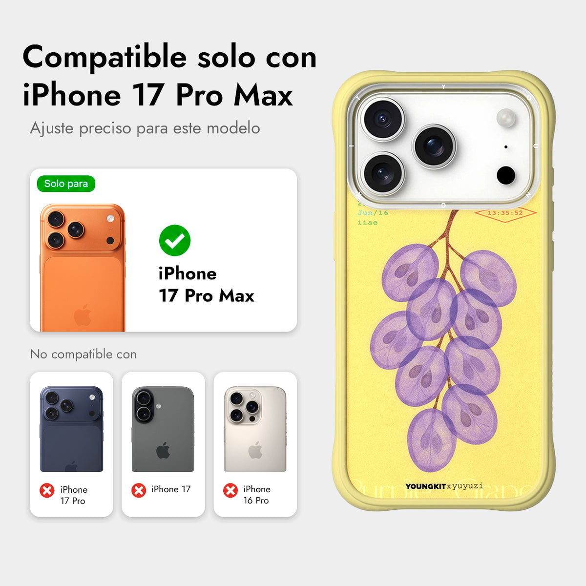 YOUNGKIT Funda Authentic para iPhone 17 Pro Max/18 Pro Max Compatible con MagSafe, Purple Jade Grapes