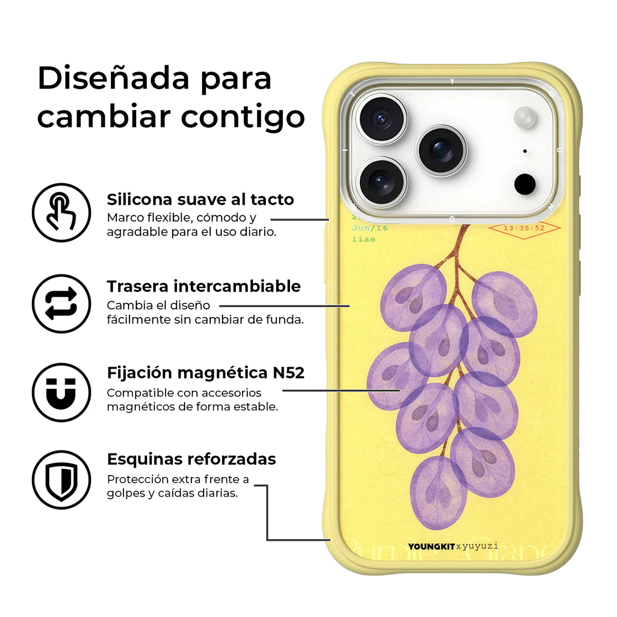 YOUNGKIT Funda Authentic para iPhone 17 Pro Max/18 Pro Max Compatible con MagSafe, Purple Jade Grapes