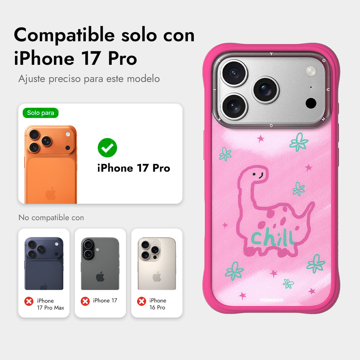 YOUNGKIT Funda Marshmallow para iPhone 17 Pro/18 Pro Compatible con MagSafe, Flower Dino