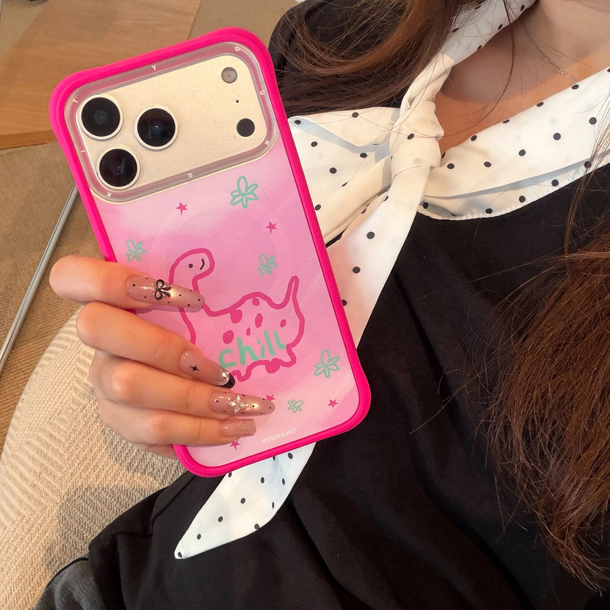 YOUNGKIT Funda Marshmallow para iPhone 17 Pro/18 Pro Compatible con MagSafe, Flower Dino