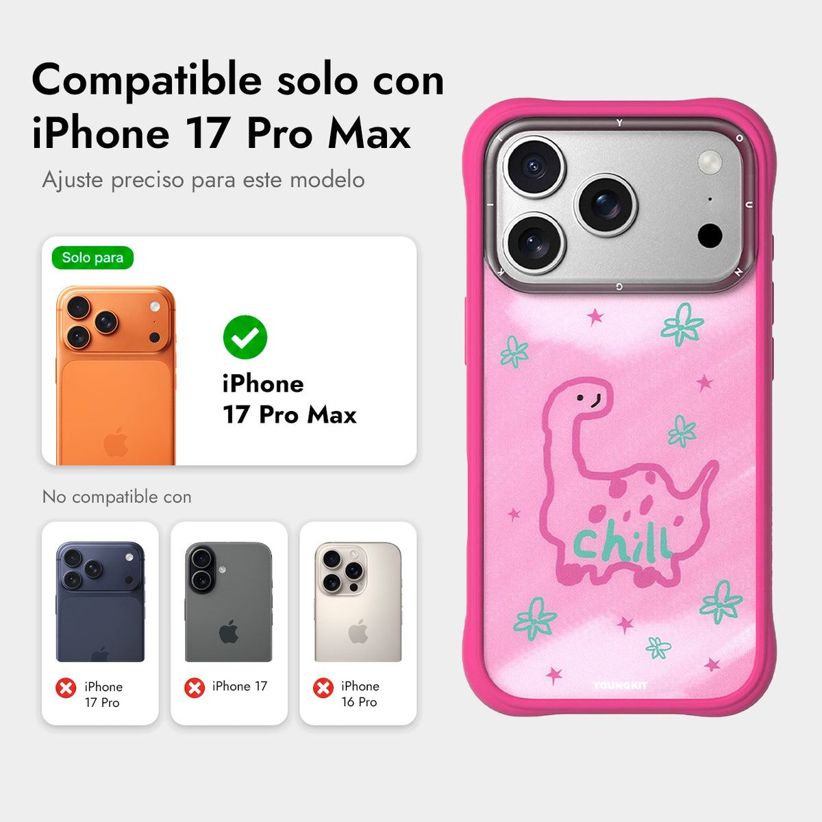YOUNGKIT Funda Marshmallow para iPhone 17 Pro Max/18 Pro Max Compatible con MagSafe, Flower Dino