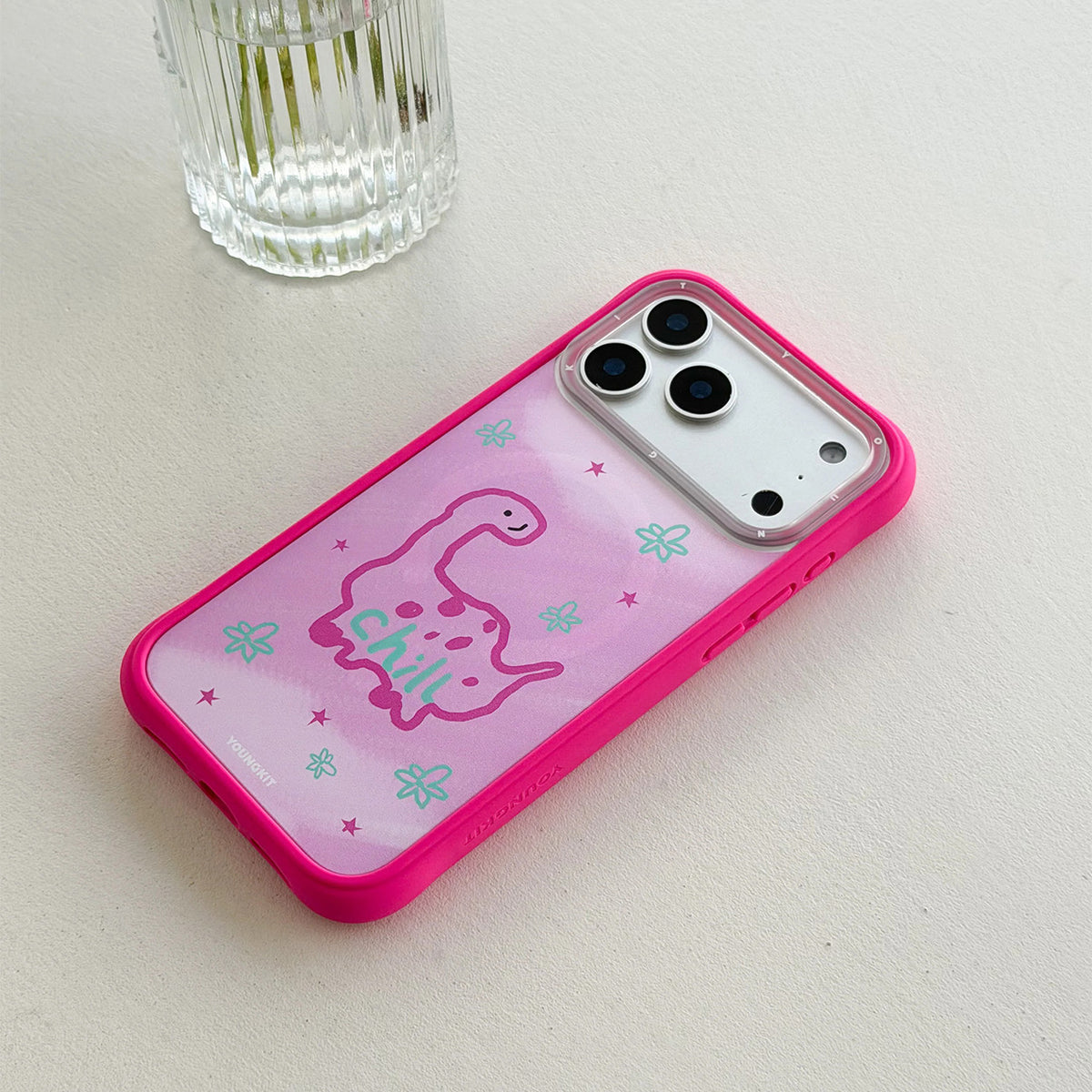 YOUNGKIT Funda Marshmallow para iPhone 17 Pro Max/18 Pro Max Compatible con MagSafe, Flower Dino
